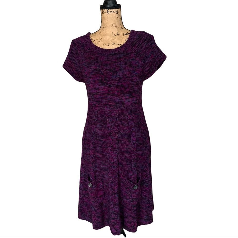 STYLE & CO. Purple Sweater Short Sleeves Dress Medium